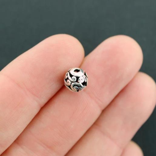 Round Spacer Metal Beads 8mm - Silver Tone - 2 Beads- SC2797