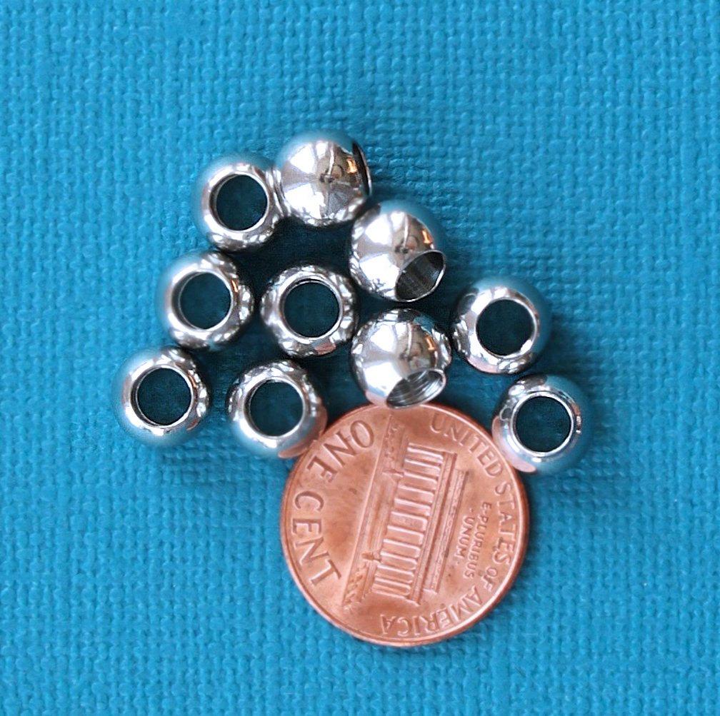 Perles d'espacement rondes en acier inoxydable 5,5 mm x 8 mm - ton argent - 10 perles - FD244