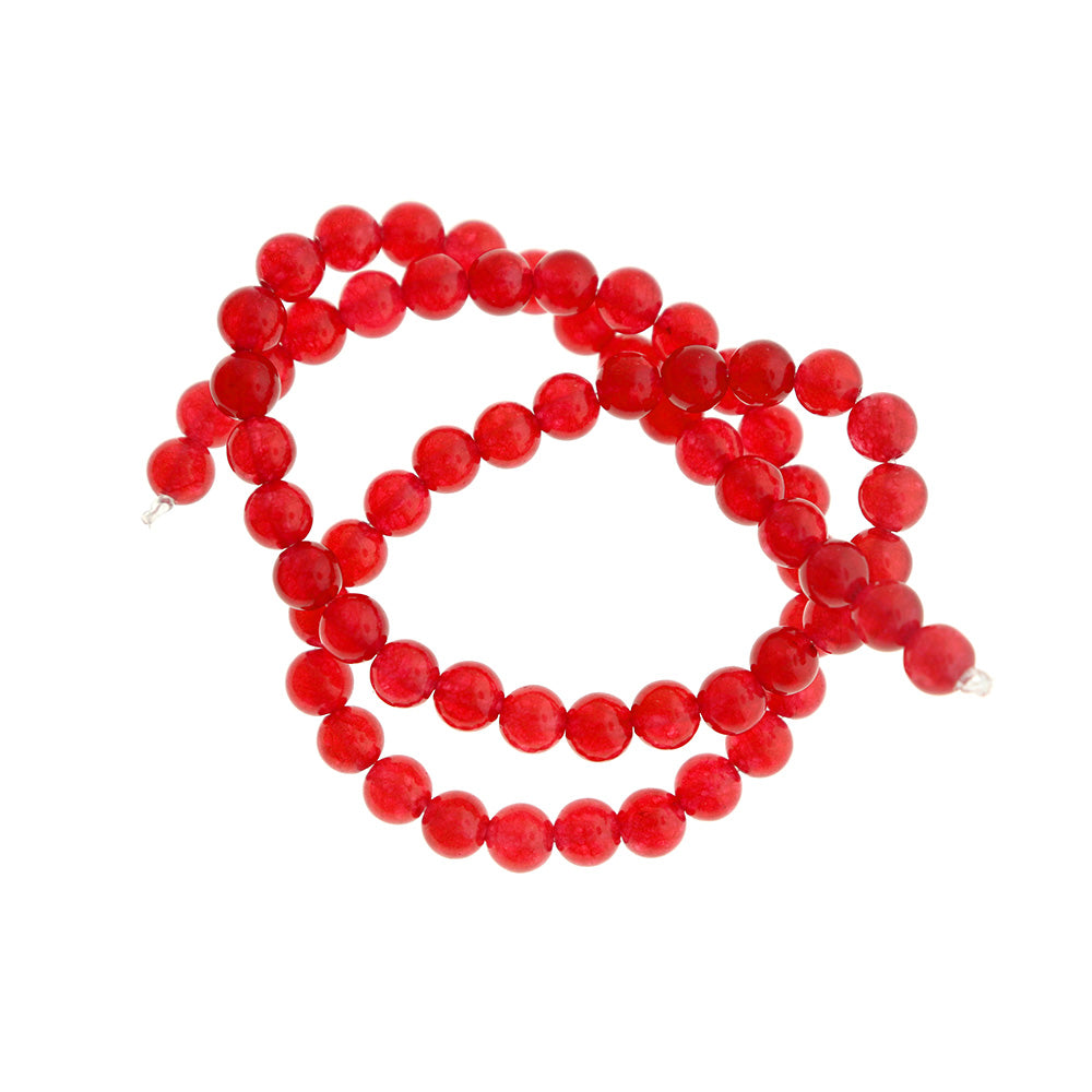 Perles d'Agate Synthétique Rondes 6mm - Rouge - 1 Rang 64 Perles - BD1729