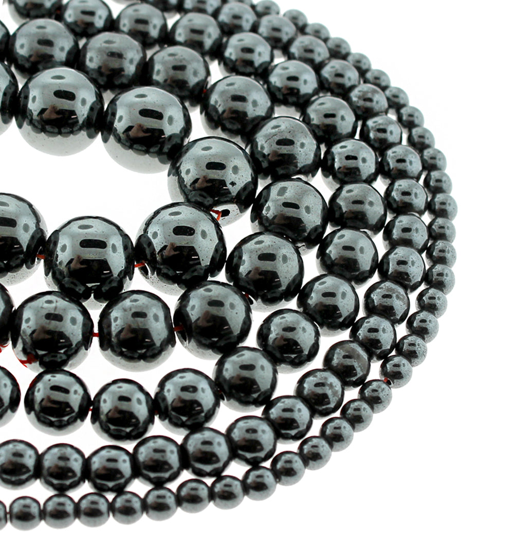 Round Synthetic Hematite Beads 4mm - 12mm - Choose Your Size - Black - 1 Full 15" Strand - BD1842