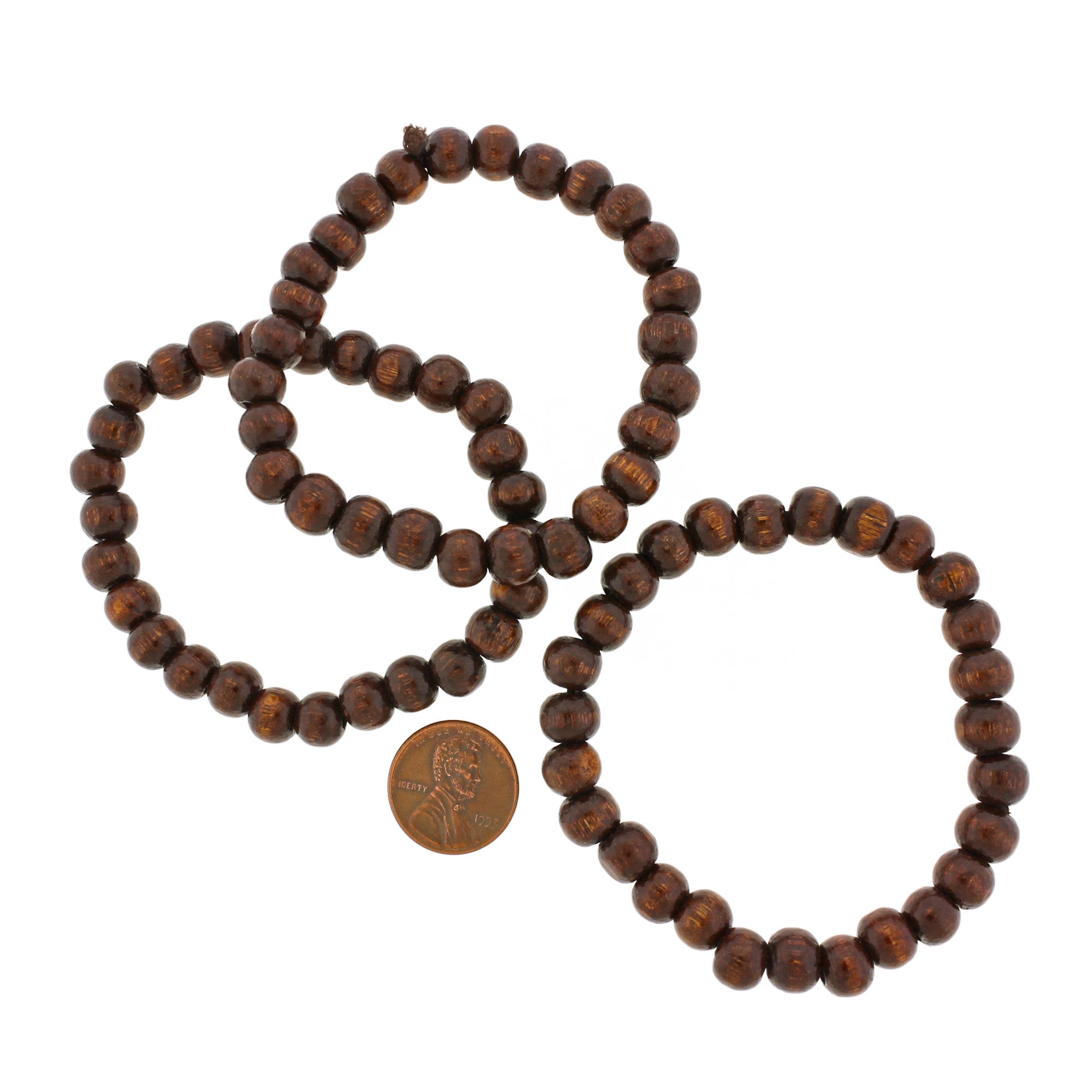 Round Wood Bead Bracelet - 50mm - Brown - 1 Bracelet - BB146