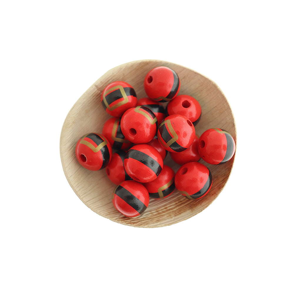 Round Wooden Beads 20mm - Santa Claus Belt - 10 Beads - BD2199