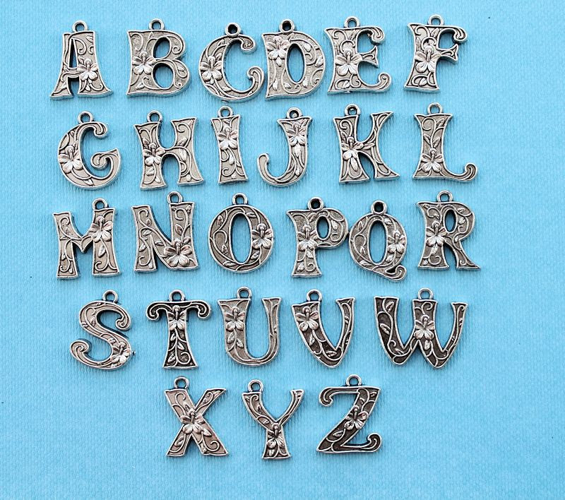 SALE 5 Alphabet Antique Silver Tone Charms - SC4402