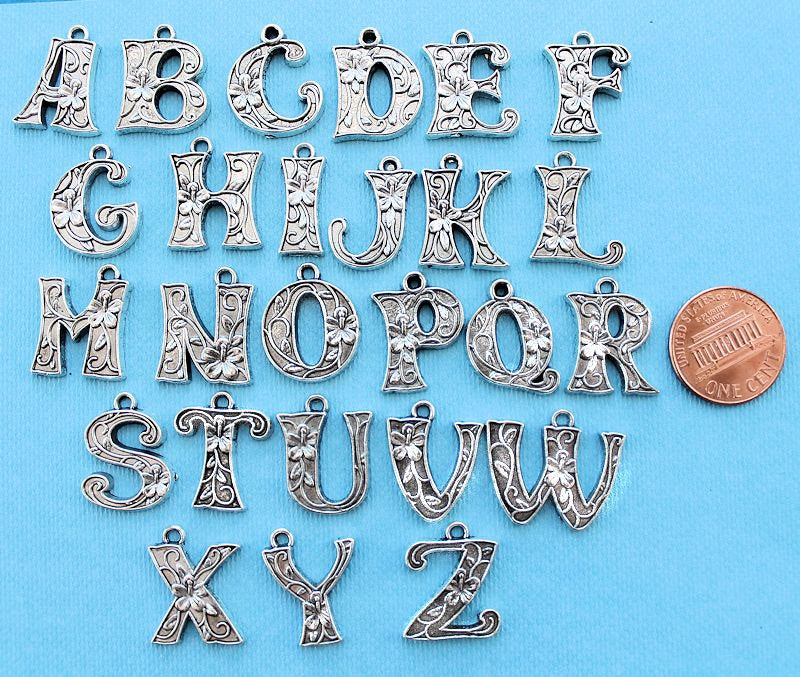 SALE 5 Alphabet Antique Silver Tone Charms - SC4402