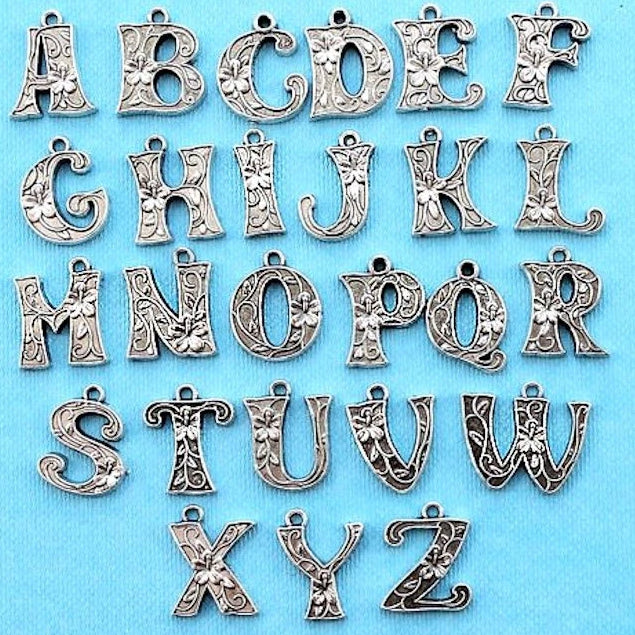 SALE 5 Alphabet Antique Silver Tone Charms - SC4402