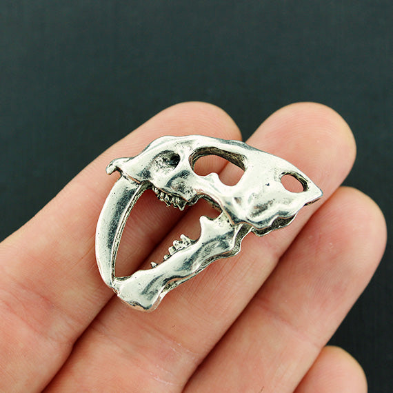 Saber Tooth Skull Charm Antique Silver 3D - SC645