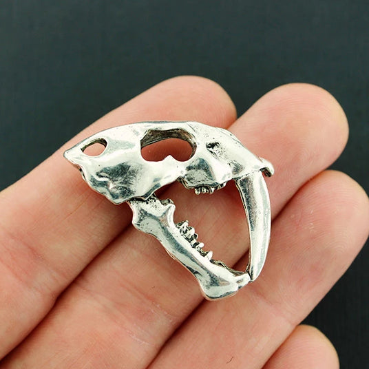 Saber Tooth Skull Charm Antique Silver 3D - SC645
