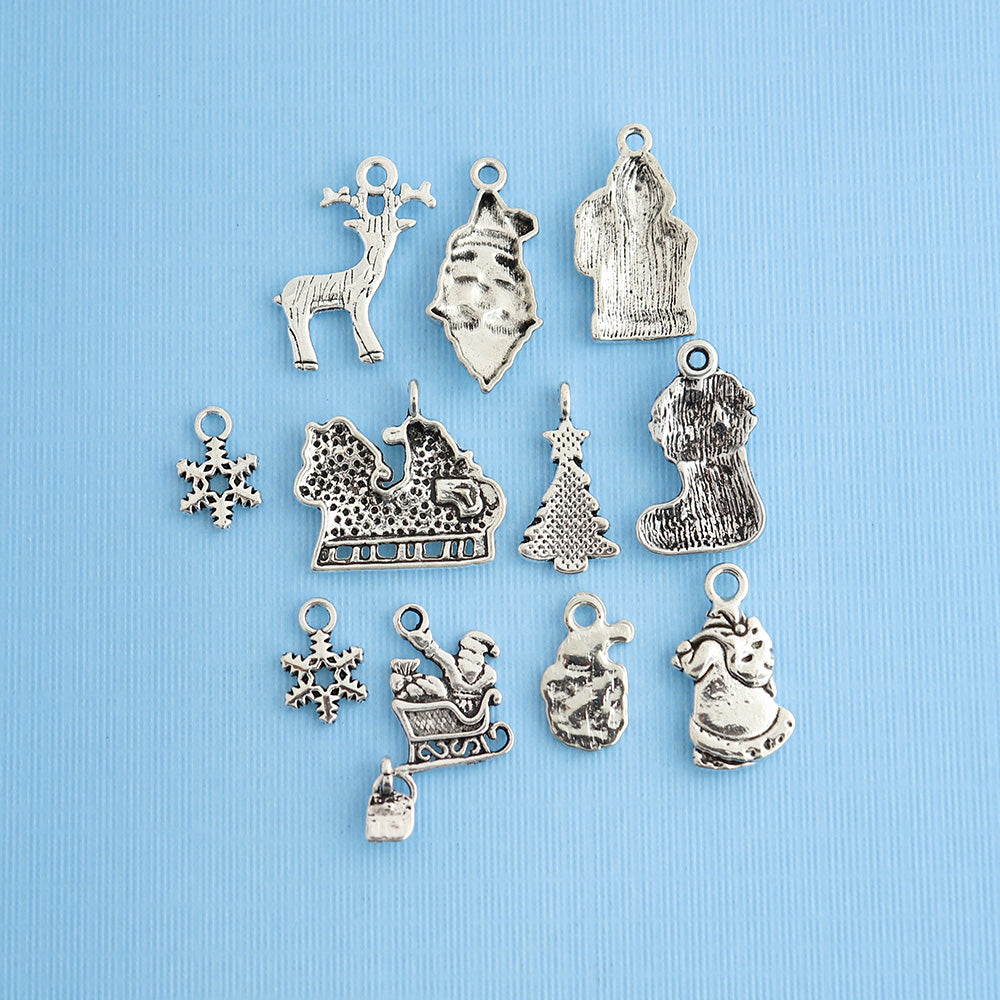 Santa Charm Collection Antique Silver Tone 11 Different Charms - COL036