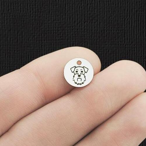 Schnauzer Stainless Steel 10mm Round Charms - BFS005-6045