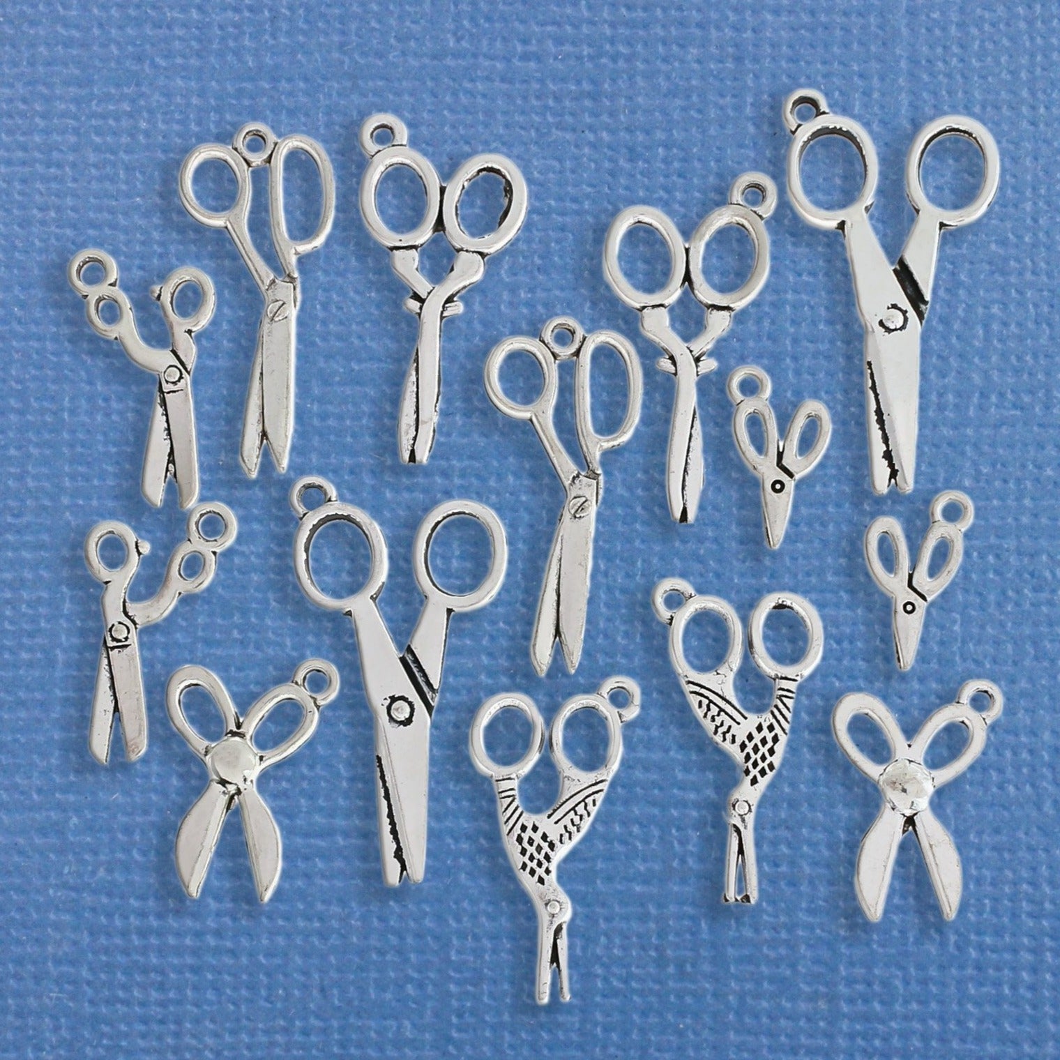 Scissors Charm Collection Antique Silver Tone 14 Charms - COL251