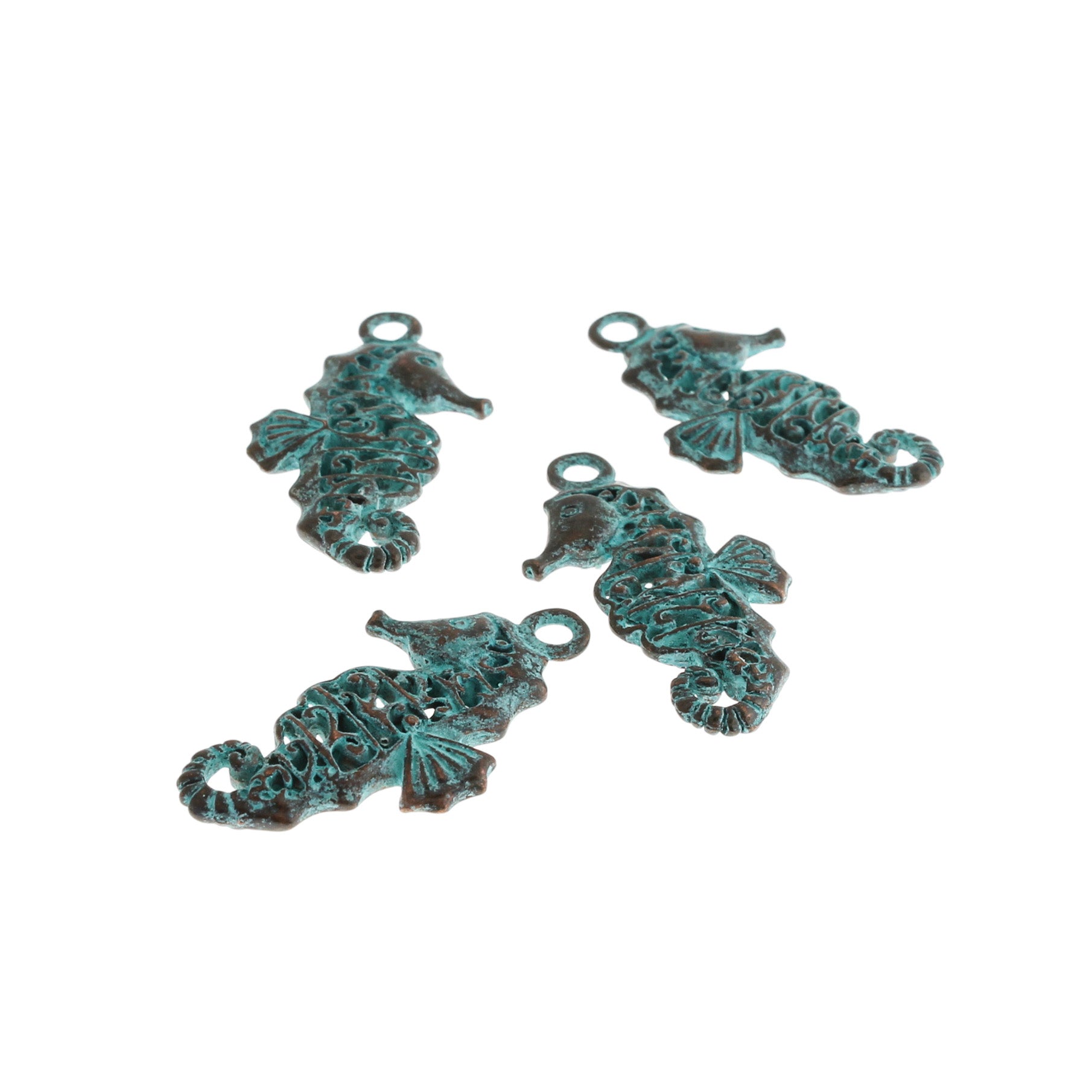Seahorse Antique Copper Tone Mykonos Charms with Green Patina 2 Sided - BC1539