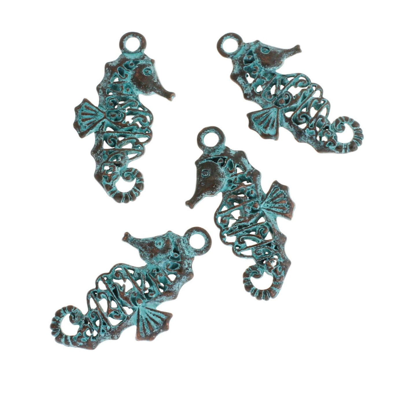 Seahorse Antique Copper Tone Mykonos Charms with Green Patina 2 Sided - BC1539