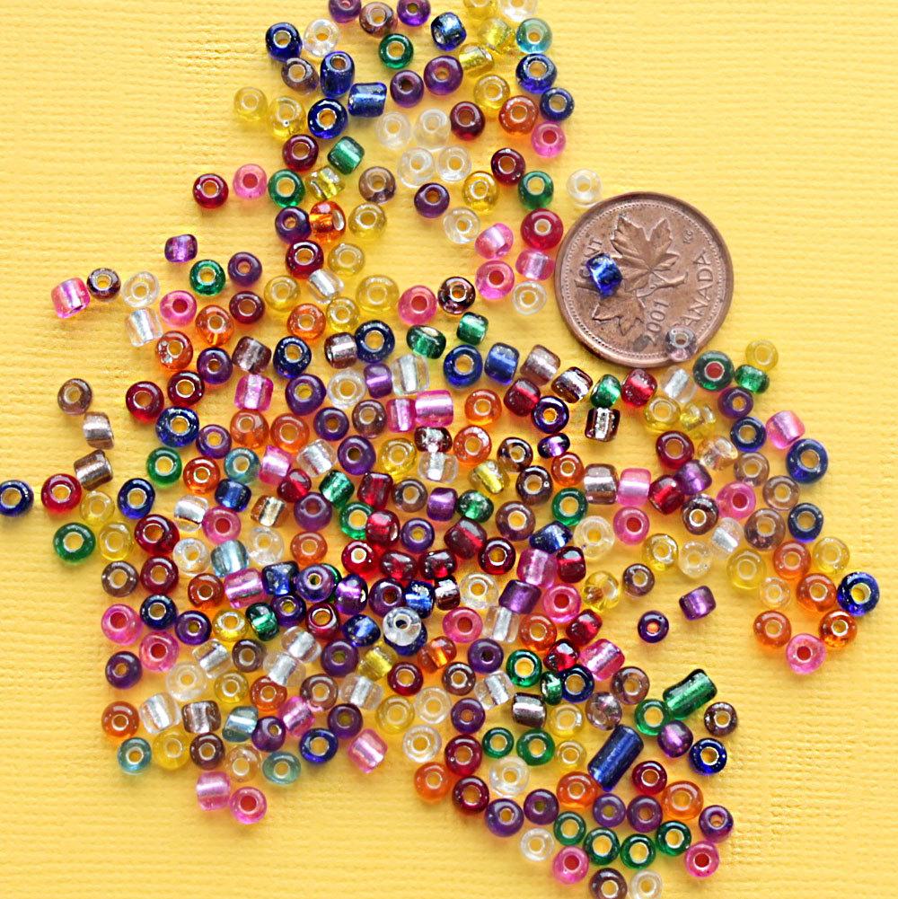 Seed Glass Beads 3mm x 3.5mm - Assorted Silverlined Rainbow Colors - 2 oz 41g 600 Beads - BD138