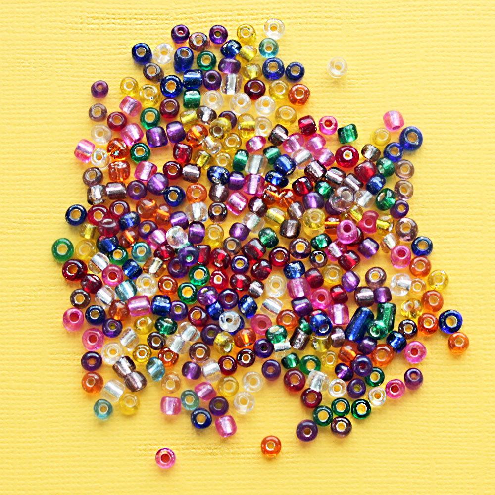 Seed Glass Beads 3mm x 3.5mm - Assorted Silverlined Rainbow Colors - 2 oz 41g 600 Beads - BD138