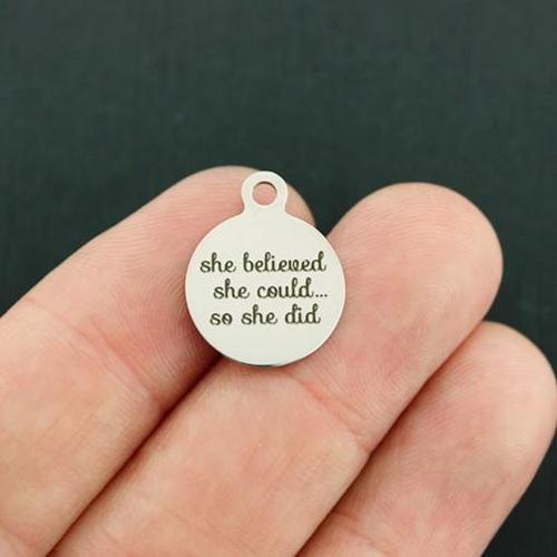 She Believed Stainless Steel Small Round Charms - She could so she did - BFS002-2979