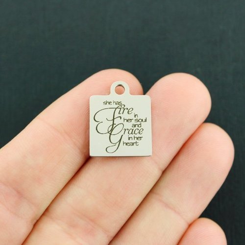 She has fire Stainless Steel Charms - in her soul and grace in her heart - BFS013-4134