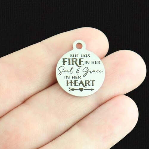 She has fire Stainless Steel Charms - in her soul & grace in her heart - BFS001-6709