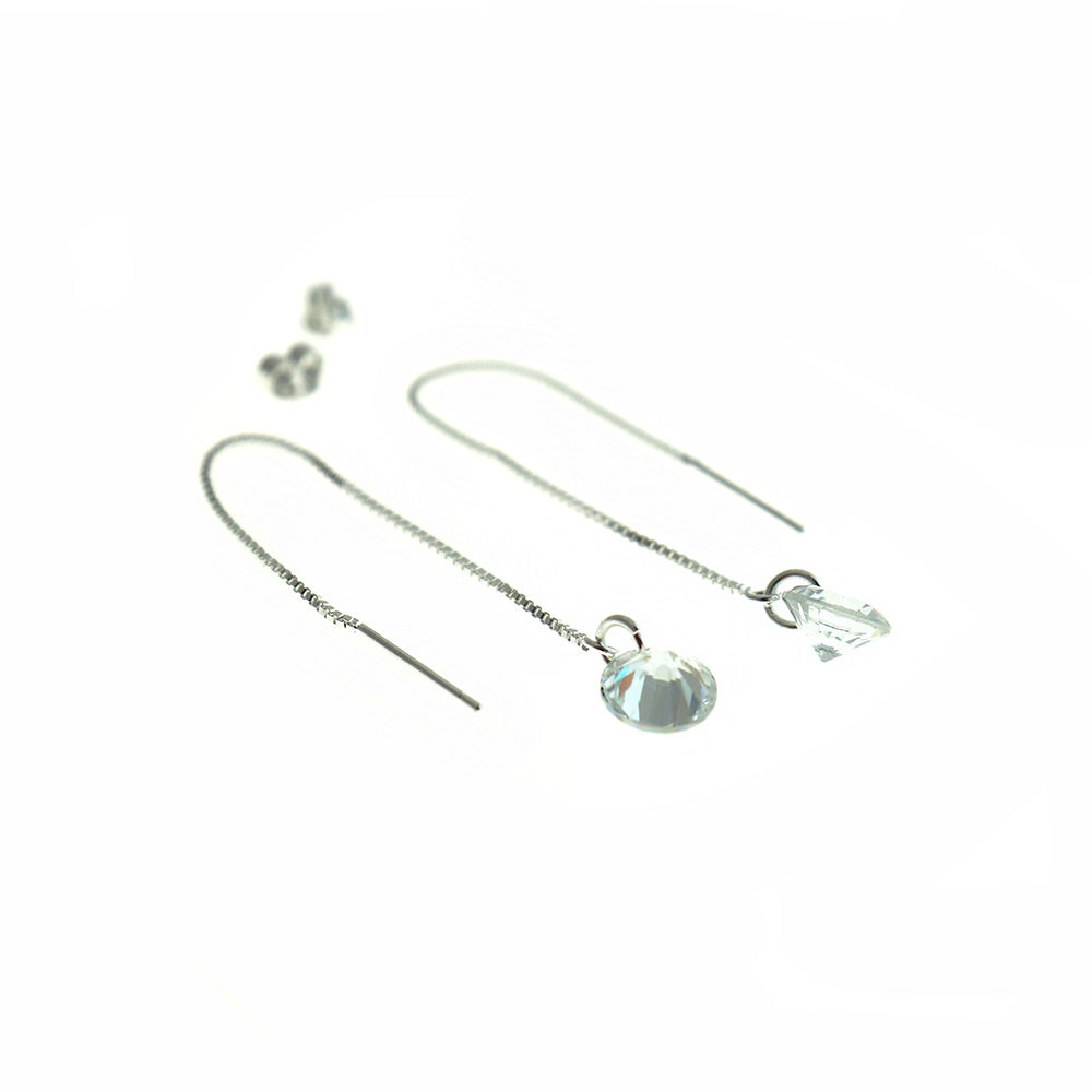 Silver Brass Threader Earring with Cubic Zirconia - 93mm - 2 Pieces 1 Pair - ER579