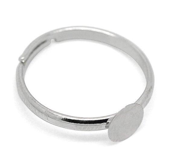 Bases de bague ajustables argentées - 15,5 mm avec tampon de colle de 6 mm - 10 pièces - FD043