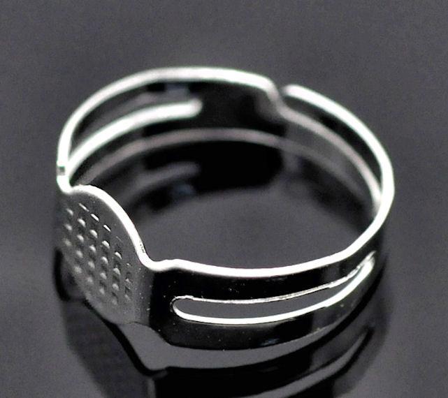 Silver Tone Adjustable Ring Bases - 15.5mm with 6mm glue pad - 25 Pieces - FD144
