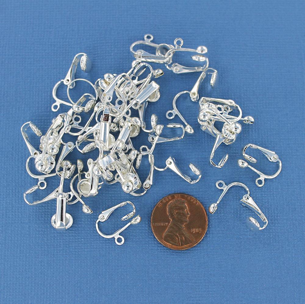 Boucles d'oreilles argentées - Bases à clipser - 13,5 mm x 15,5 mm - 10 pièces 5 paires - FD175