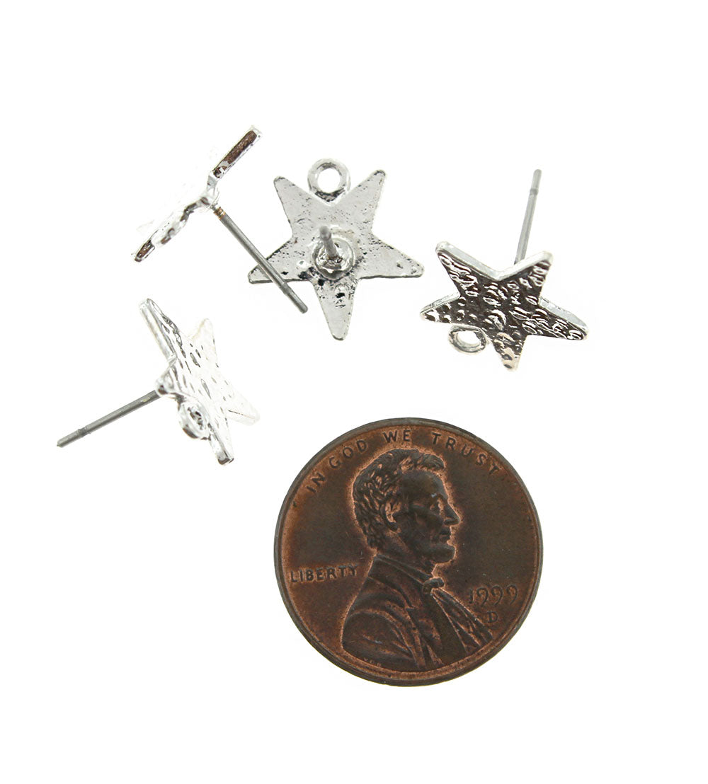 Silver Tone Earrings - Star Stud Bases - 13mm x 11mm - 2 Pieces 1 Pair - Z457