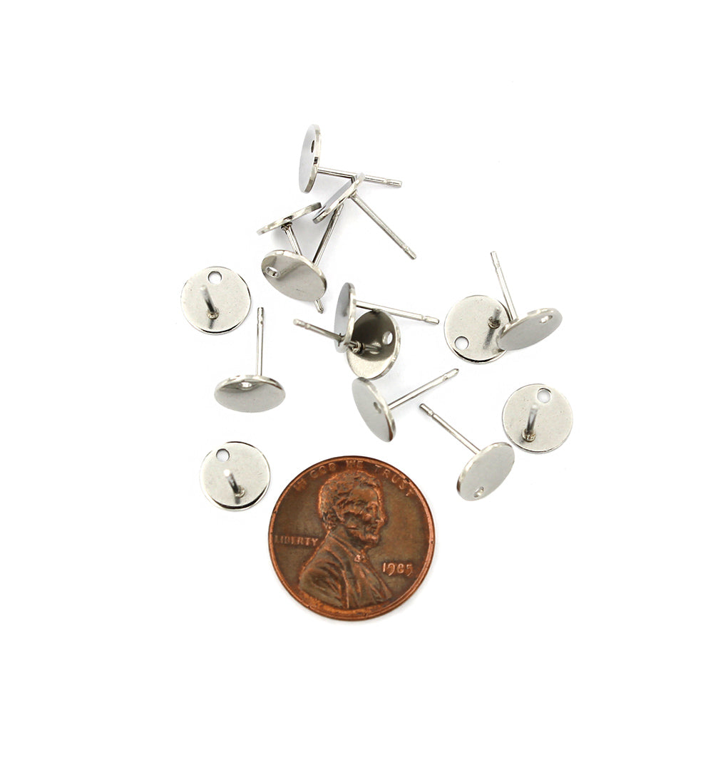 Silver Tone Earrings - Stud Bases - 8mm - 20 Pieces 10 Pairs - FD704