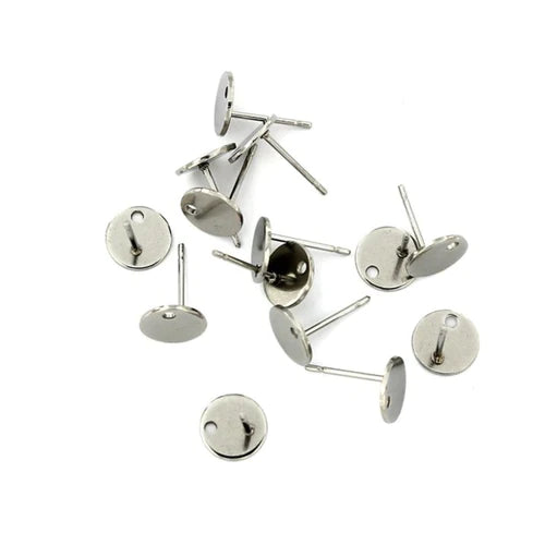 Silver Tone Earrings - Stud Bases - 8mm - 20 Pieces 10 Pairs - FD704