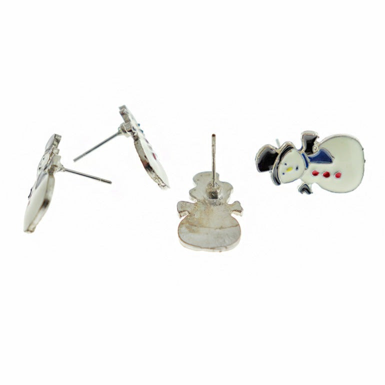 Boucles d'oreilles en émail argenté - Clous de bonhomme de neige - 20 mm x 13 mm - 2 pièces 1 paire - ER862