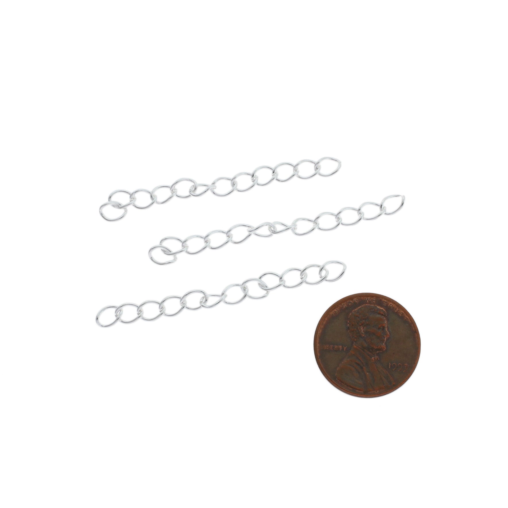 Silver Tone Extender Chains - 50mm x 3.8mm - 100 Pieces - FD781
