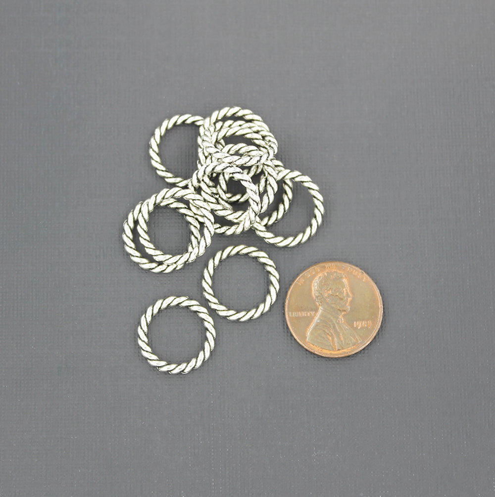Silver Tone Jump Rings 15mm - Closed 12 Gauge Braided Texture - 50 Rings - FD361