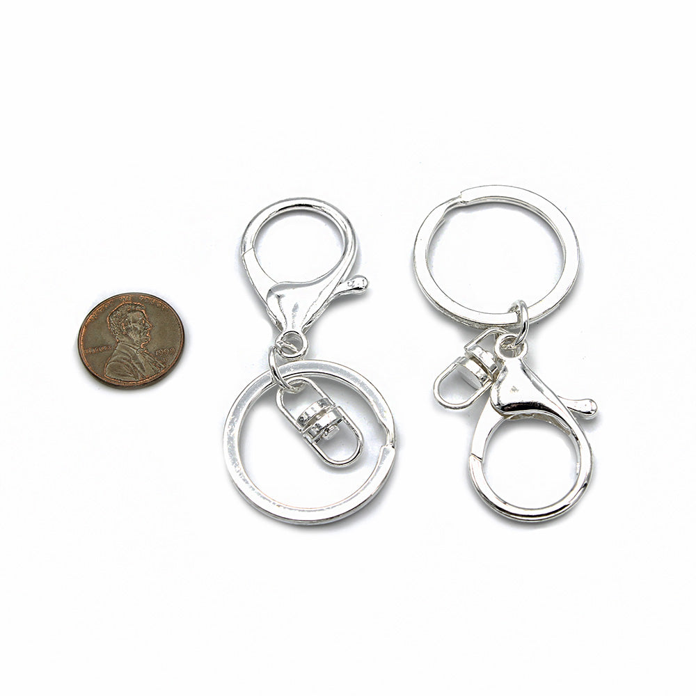 Silver Tone Key Rings With Swivel Connectors - 68mm x 30mm - 4 Pieces - Z1410