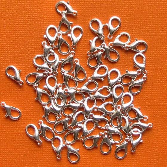 Fermoirs mousqueton argentés 12 mm x 6 mm - 20 fermoirs - FF203