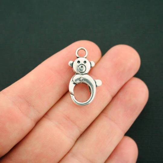 Silver Tone Lobster Clasps 27mm x 15mm 2 Sided Teddy Bear Design - 4 Clasps - FF234