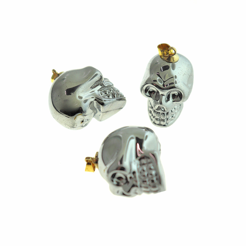 Silver Tone Platinum Plated Skull Glass Pendant Gold Tone Charm 3D - Z199