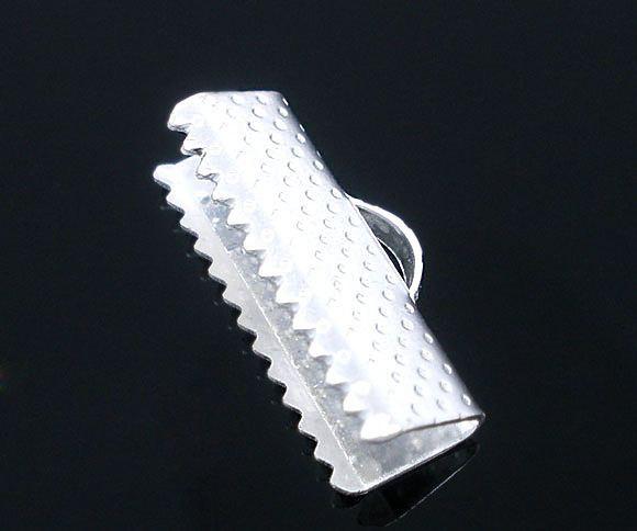 Silver Tone Ribbon Ends - 16mm x 7.5mm - 100 Pieces - FD062