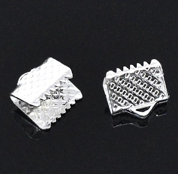 Silver Tone Ribbon Ends - 8mm x 6mm - 100 Pieces - FD058