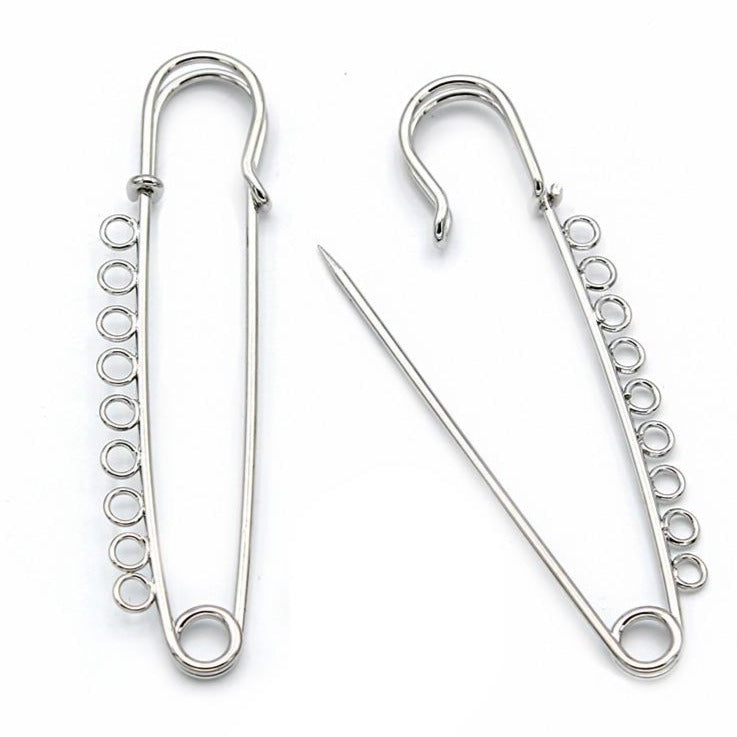 Silver Tone Safety Pins - 76mm x 21mm - 2 Pieces - Z1244