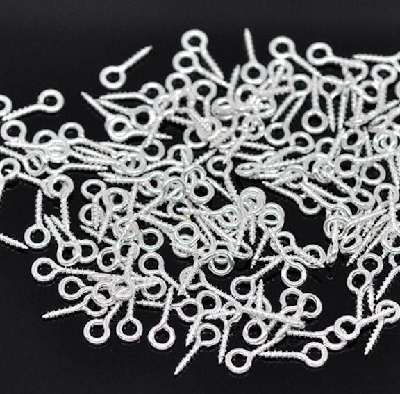 Silver Tone Screw Eye Bails - 10mm x 4mm - 100 Pieces - FD040