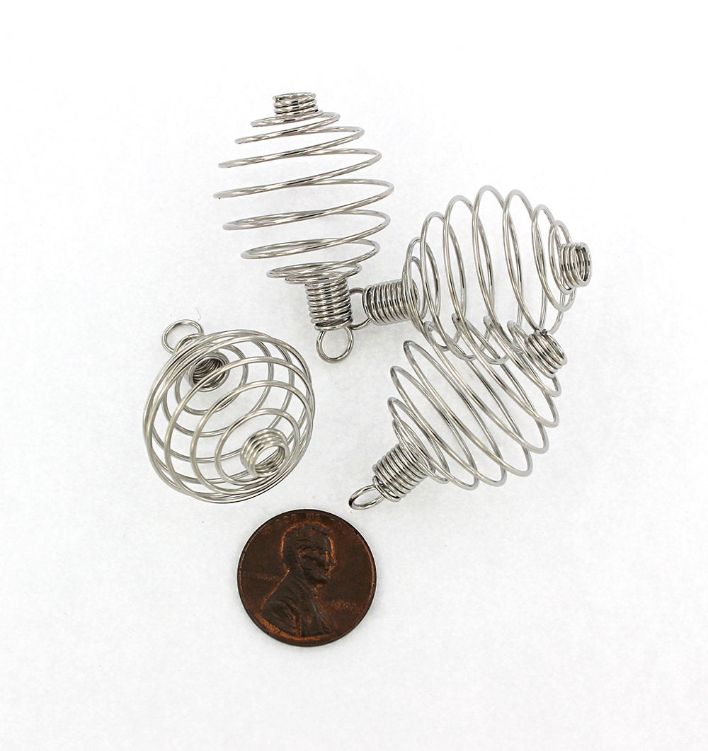 Cages à perles en spirale argentées - 34 mm x 24 mm - 4 pièces - MT619