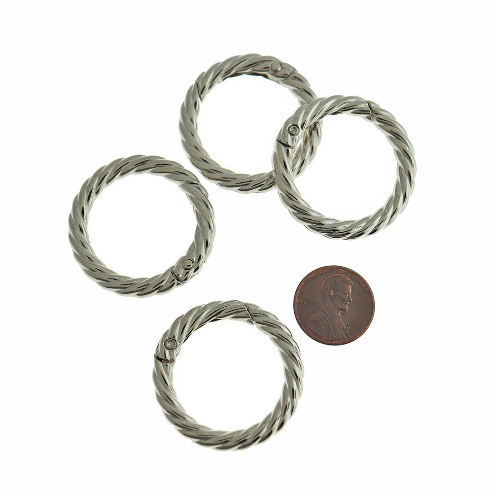 Silver Tone Spring Gate Clasps 35.5mm x 5mm - 4 Clasps - FD1071