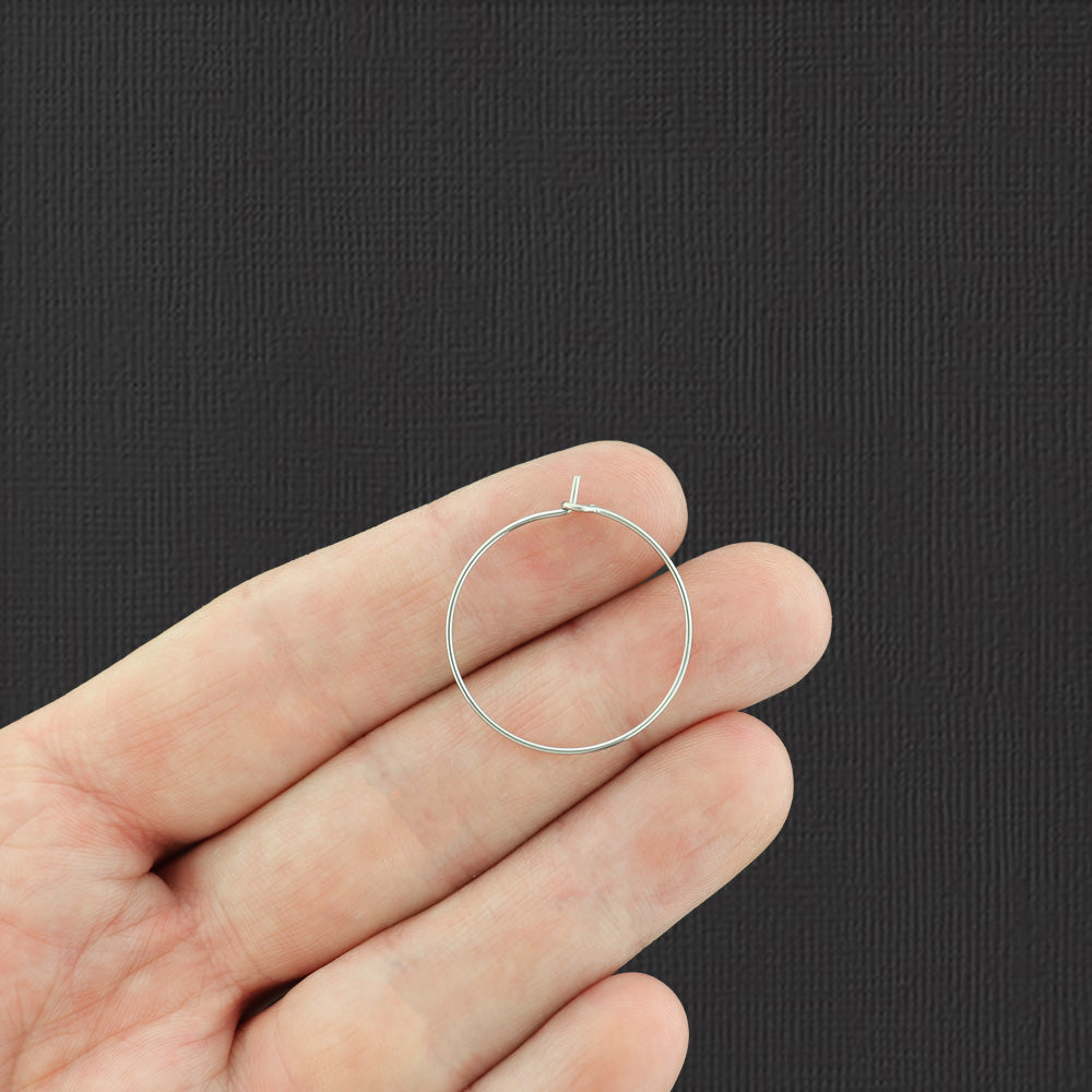 Silver Tone Stainless Steel Earring Wires - Wine Charms Hoops - 25mm - 30 Pieces 15 Pairs - FD874