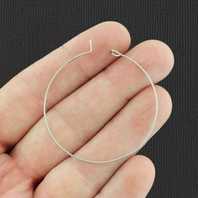 Silver Tone Stainless Steel Earring Wires - Wine Charms Hoops - 40mm - 20 Pieces 10 Pairs - FD873