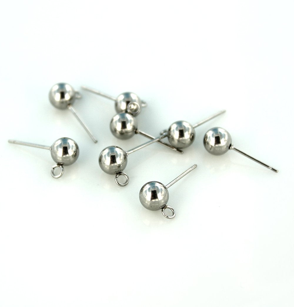 Boucles d'oreilles en acier inoxydable argenté - Bases de clous - 6 mm x 8 mm - 10 pièces 5 paires - FD501