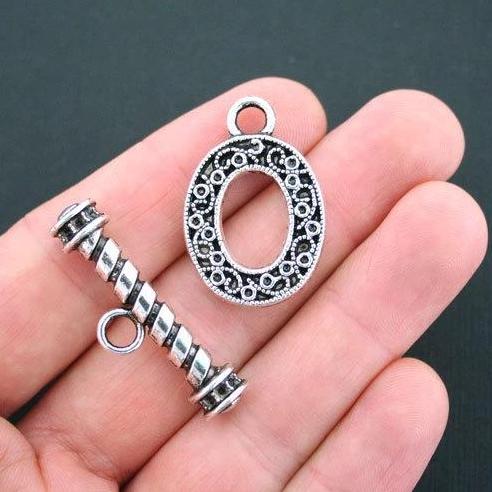 Silver Tone Toggle Clasps 33mm x 21mm - 2 Sets 4 Pieces - SC3203