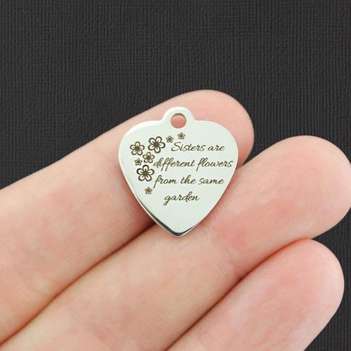 Sisters Stainless Steel Charms - are different flowers from the same garden - BFS011-4871