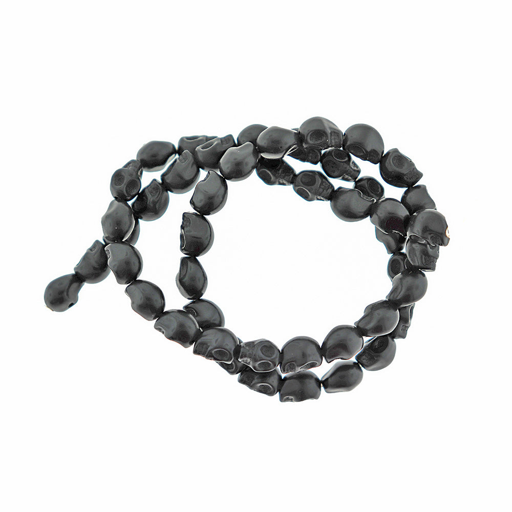 Skull Synthetic Turquoise Beads 8mm x 6mm - Black - 1 Strand 52 Beads - BD2543