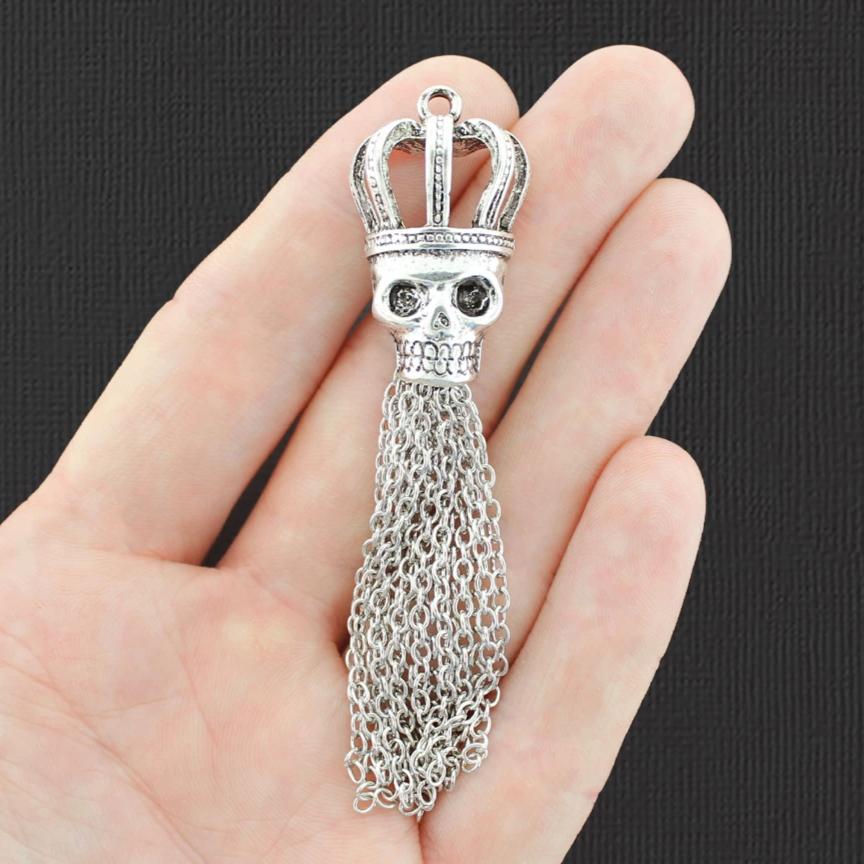 Skull Tassel Antique Silver Tone Charm - SC7763
