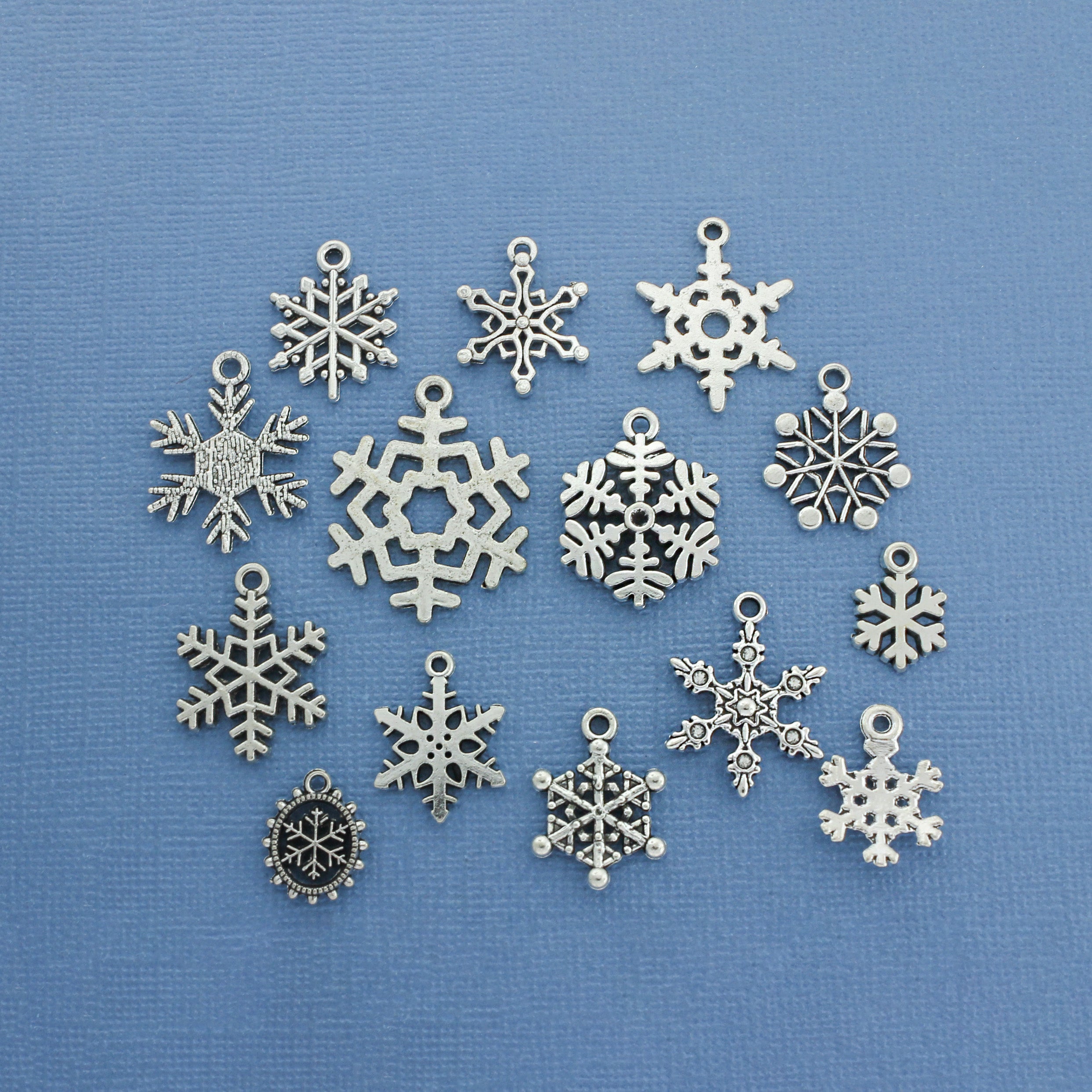 Snowflake Charm Collection Antique Silver Tone 14 Different Charms - COL156H
