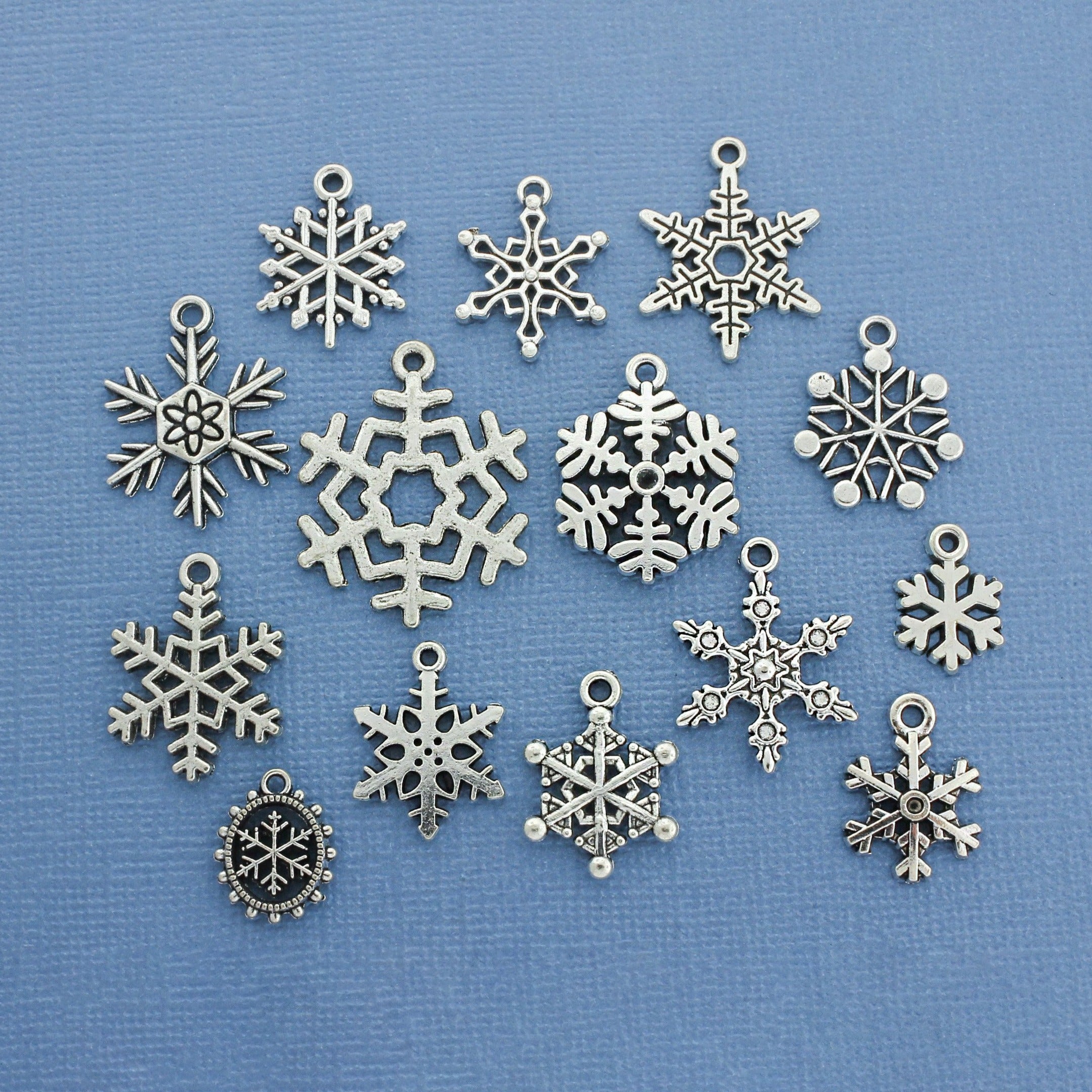 Snowflake Charm Collection Antique Silver Tone 14 Different Charms - COL156H